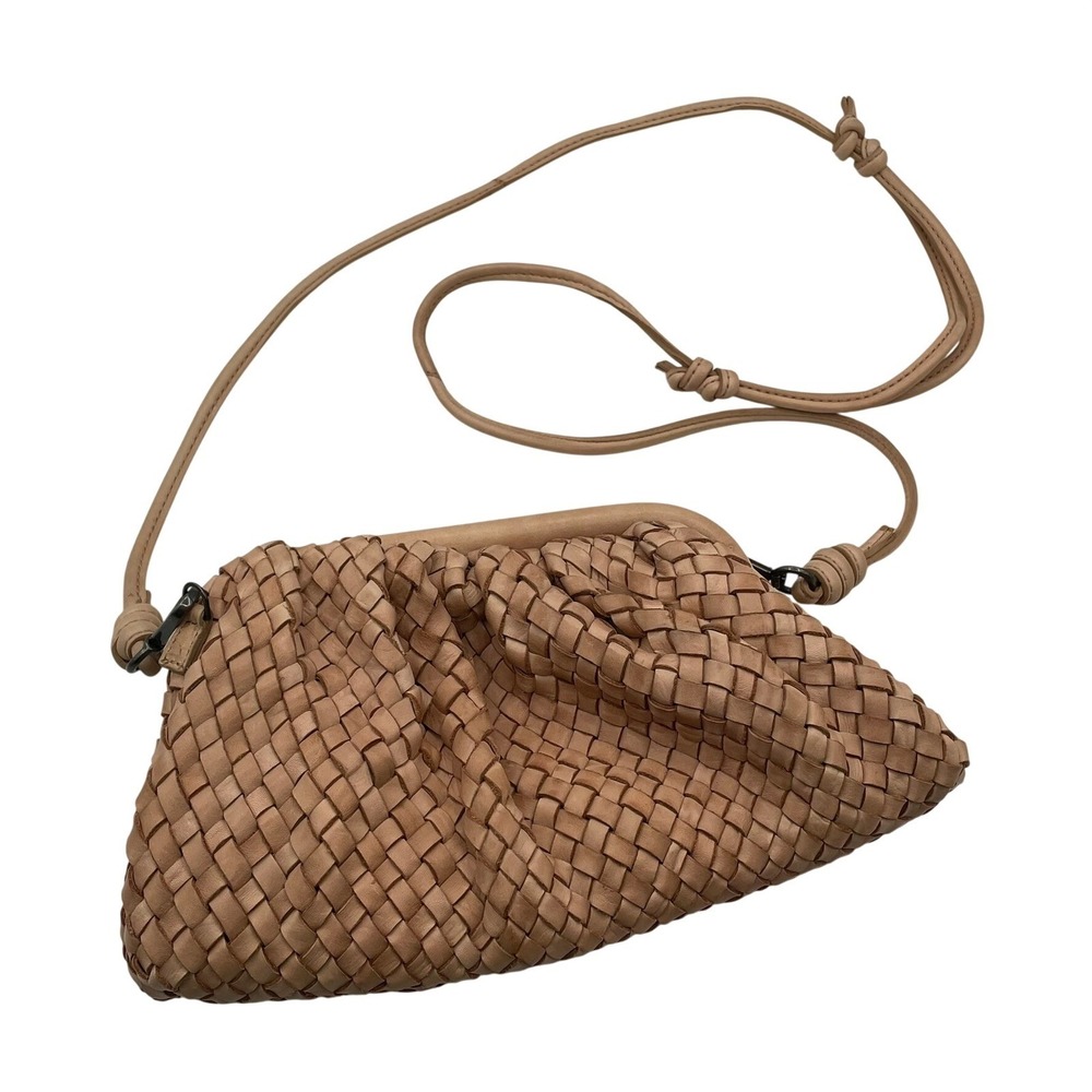 Latico Woven Leather Crossbody Bag Handcrafted Frame Clutch Tan Neutral Small